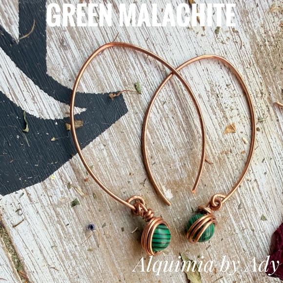 Malachite long earrings - Picture 3 of 9
